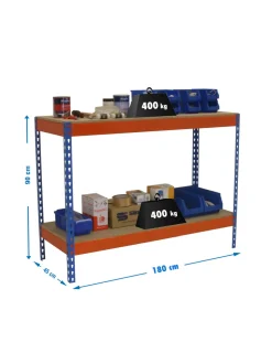 SIMONRACK - Etagère basse banc de travail simonwork basic 2 901845-2 bleu/orange/bois - 900x1800x450 400kg - simonrack