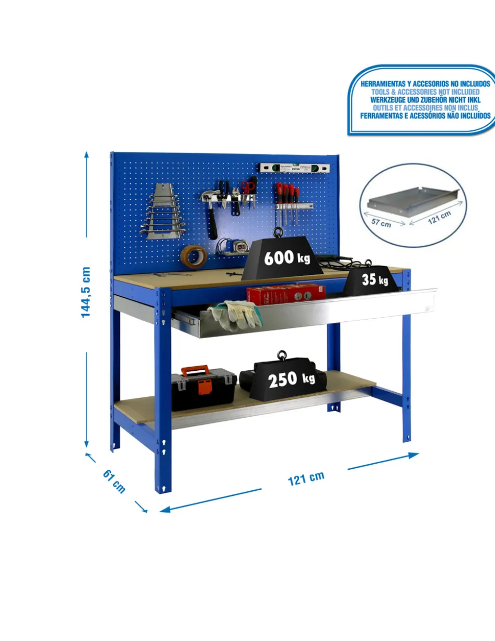 SIMONRACK - Etagère basse banc de travail simonwork bt2 box 1200 bleu/bois - 1445x1210x610 600kg - simonrack
