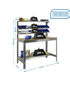 SIMONRACK - Etagère basse banc de travail simonwork bt1 1500 gris/bois - 1445x1510x760 600kg - simonrack
