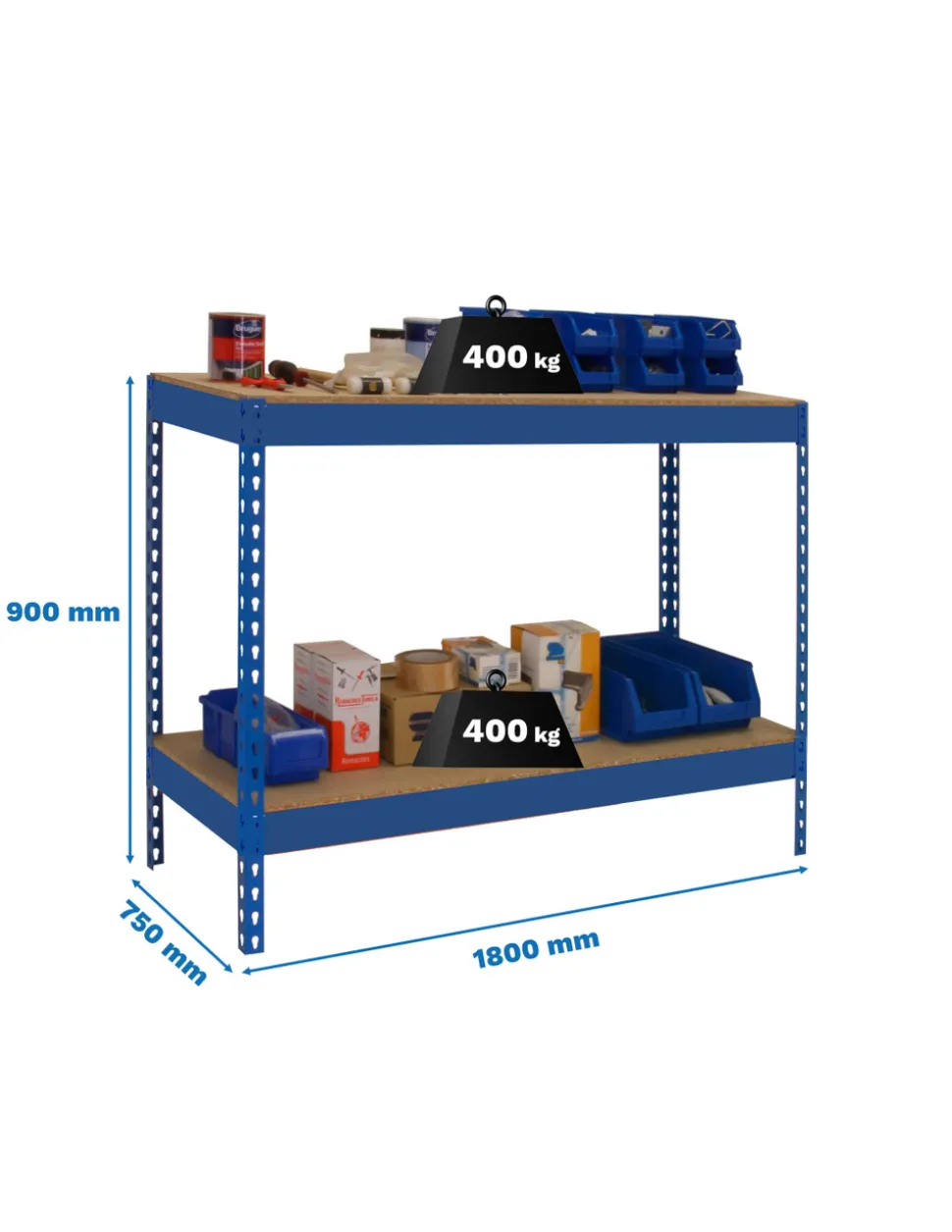 SIMONRACK - Etagère basse banc de travail simonwork basic 2 901875-2 bleu/bois - 900x1800x750 400kg - simonrack