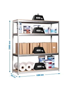 SIMONRACK - Etagère charge lourde ecoforte 1206-4 chipboard gris/bois - 2000x1200x600 400kg - simonrack