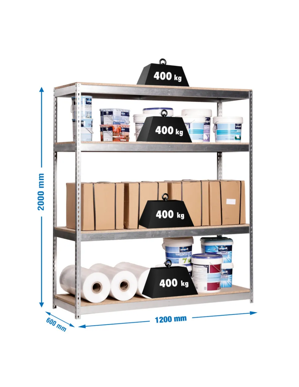 SIMONRACK - Etagère charge lourde ecoforte 1206-4 chipboard gris/bois - 2000x1200x600 400kg - simonrack