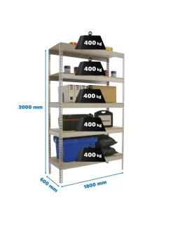 SIMONRACK - Etagère charge lourde ecoforte 1806-5 chipboard galva/bois - 2000x1800x600 400kg - simonrack