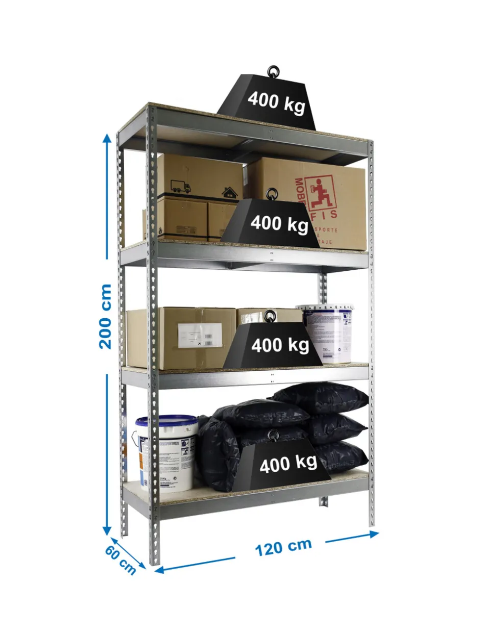 SIMONRACK - Etagère charge lourde ecoforte 1206-4 chipboard galva/bois - 2000x1200x600 400kg - simonrack