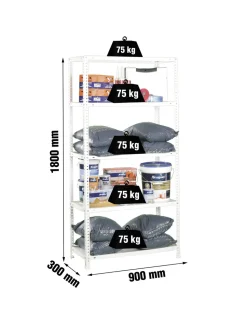 SIMONRACK - Etagère légère métallique avec vis advantage 5/300 blanc - 1800x900x300 75kg - simonrack