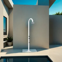 SINED - Douche blanche en alu avec led eau chaudefroide et lavepieds