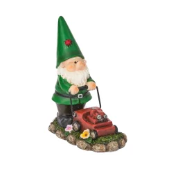 SMART GARDEN - Figurine à poser : nain de jardin avec tondeuse - L.9,5xl.18xH.21,5cm