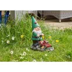 SMART GARDEN - Figurine à poser : nain de jardin avec tondeuse - L.9,5xl.18xH.21,5cm