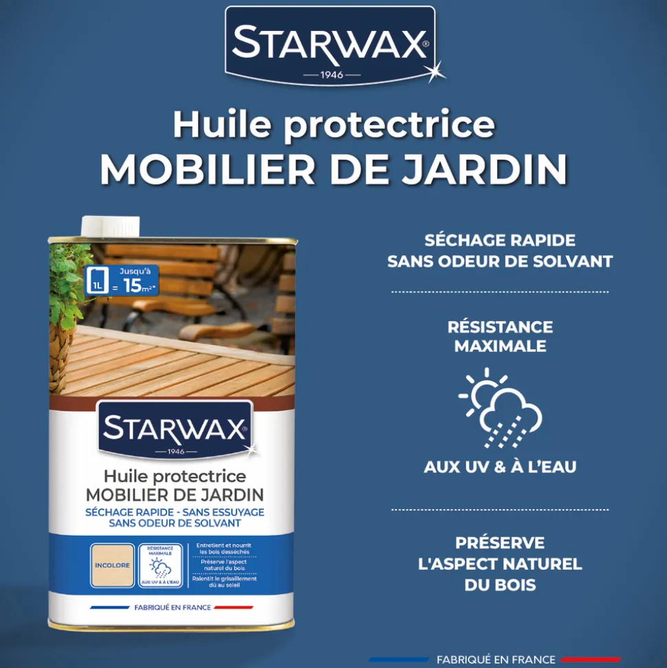 STARWAX - Huile protectrice pour mobilier de jardin 1 L Incolore