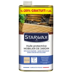 STARWAX - Huile protectrice incolore pour mobilier de jardin en bois 1L+20%