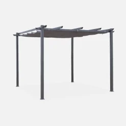 SWEEEK - Pergola aluminium - isla 3x3m - toile grise - tonnelle idéale pour votre terrasse. Toit rétractable. Toile coulissante. Structure