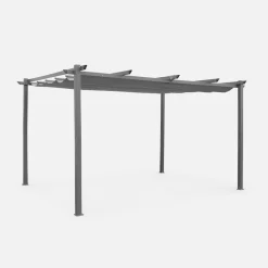 SWEEEK - Pergola aluminium - isla 3x4m - toile grise - tonnelle idéale pour votre terrasse. Toit rétractable. Toile coulissante. Structure