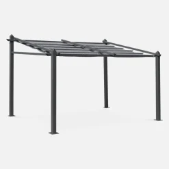 SWEEEK - Pergola murale en aluminium - murum 3x4m - toile grise - tonnelle idéale pour votre terrasse. Toit retractable. Toile coulissante.