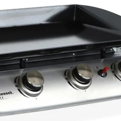SWEEEK - Plancha au gaz 3 feux - porthos 3 brûleurs - 7.5 kw. Barbecue. Cuisine extérieure. Grande plaque émaillée. Inox