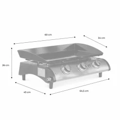 SWEEEK - Plancha au gaz 3 feux - porthos 3 brûleurs - 7.5 kw. Barbecue. Cuisine extérieure. Grande plaque émaillée. Inox
