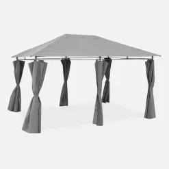 SWEEEK - Tonnelle 3x4 m - divio - toile grise - pergola avec rideaux. Tente de jardin. Barnum. Chapiteau. Réception