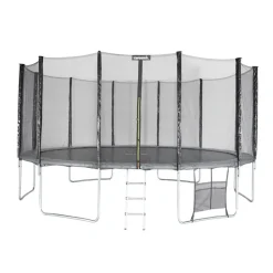 SWEEEK - Trampoline 490cm gris avec filet de protection. Échelle. Bâche. Filet pour chaussures. Kit d'ancrage