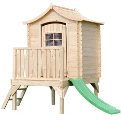 TIMBELA - Maisonnette en bois avec toboggan 1.1 m2 - 175 x 146 x h212 cm - maison jardin enfant exterieur bois - M550A