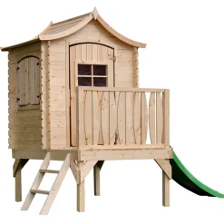 TIMBELA - Maisonnette en bois avec toboggan 1.1 m2 - 175 x 146 x h212 cm - maison jardin enfant exterieur bois - M550A