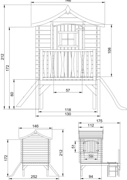 TIMBELA - Maisonnette en bois avec toboggan 1.1 m2 - 175 x 146 x h212 cm - maison jardin enfant exterieur bois - M550A