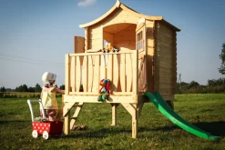 TIMBELA - Maisonnette en bois avec toboggan 1.1 m2 - 175 x 146 x h212 cm - maison jardin enfant exterieur bois - M550A