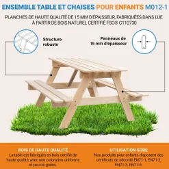 TIMBELA - Table enfant en bois – table et chaise enfant - 81x60xh50 cm - m012-1