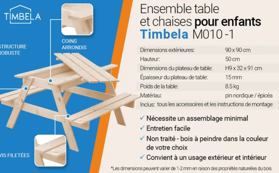 TIMBELA - Table enfant pour le jardin - table et chaise enfant avec boite de rangement -90x90xh50 cm - m010-1