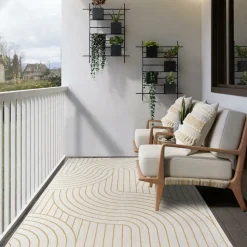 UNAMOURDETAPIS - Tapis extérieur, kilim reversible 200x290 bc reversible jaune et crème
