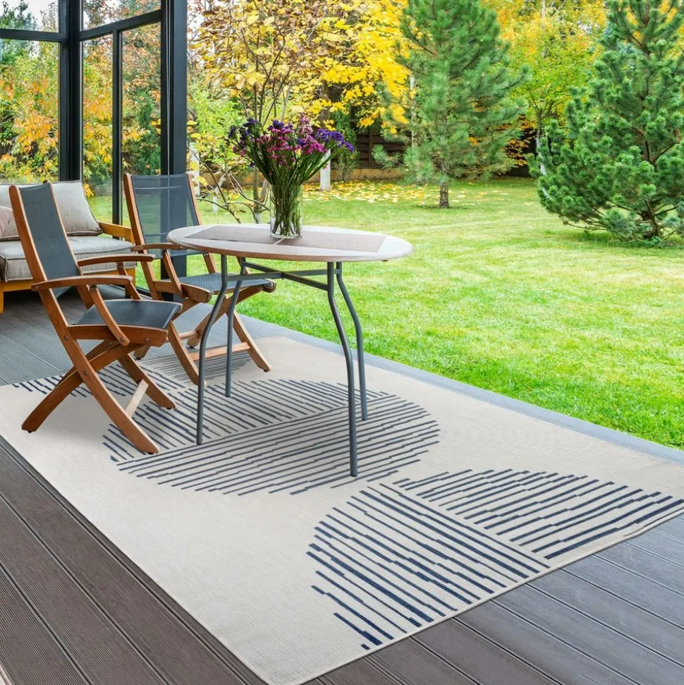 UNAMOURDETAPIS - Tapis extérieur, kilim reversible 120x170 av reversible bleu et crème