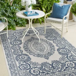 UNAMOURDETAPIS - Tapis extérieur, kilim reversible 200x290 ar reversible bleu et blanc