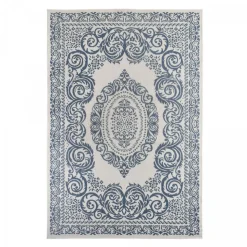 UNAMOURDETAPIS - Tapis extérieur, kilim reversible 200x290 ar reversible bleu et blanc