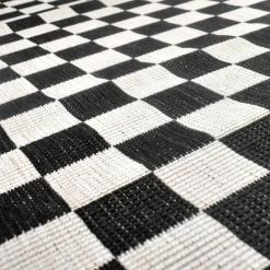UNAMOURDETAPIS - Tapis extérieur, kilim reversible 200x290 motif damier a reversible noir et blanc