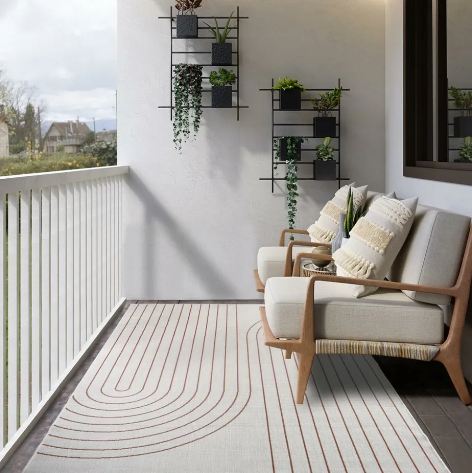 UNAMOURDETAPIS - Tapis extérieur, kilim reversible 120x170 an reversible terracota et crème