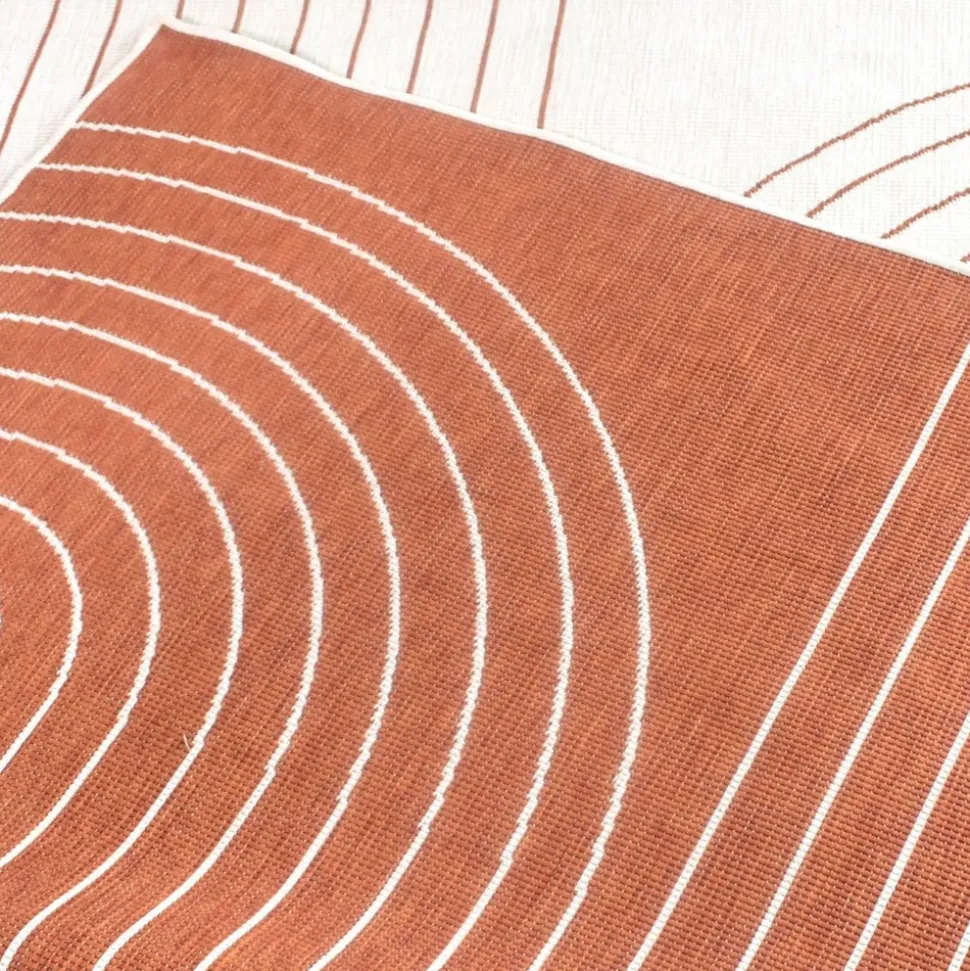 UNAMOURDETAPIS - Tapis extérieur, kilim reversible 120x170 an reversible terracota et crème