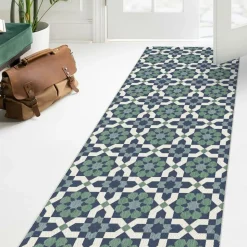 UNAMOURDETAPIS - Tapis extérieur 80x200 tissé kilim vert et bleu casada 14