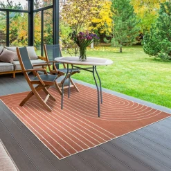 UNAMOURDETAPIS - Tapis extérieur, kilim reversible 200x290 lyn2 v reversible terracota et crème