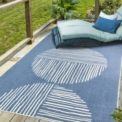 UNAMOURDETAPIS - Tapis extérieur, kilim reversible 120x170 lyn2 bl reversible bleu et crème