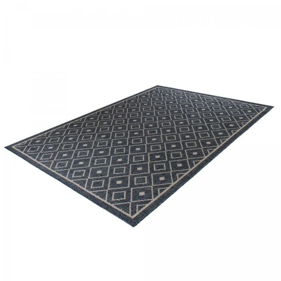 UNAMOURDETAPIS - Tapis extérieur 120x170 tissé kilim bleu babta