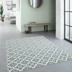 UNAMOURDETAPIS - Tapis extérieur 200x290 tissé kilim vert et bleu casada 7