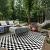 UNAMOURDETAPIS - Tapis extérieur, kilim reversible 120x170 motif damier lyn2 x reversible noir et blanc