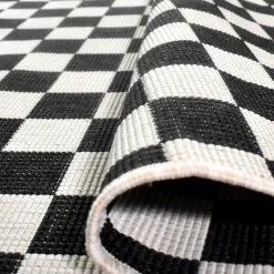 UNAMOURDETAPIS - Tapis extérieur, kilim reversible 120x170 motif damier lyn2 x reversible noir et blanc