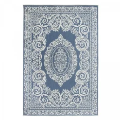 UNAMOURDETAPIS - Tapis extérieur, kilim reversible 200x290 lyn2 o reversible bleu et blanc