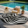 UNAMOURDETAPIS - Tapis rond d'extérieur, kilim reversible 160x230 lyn2 w reversible noir et blanc