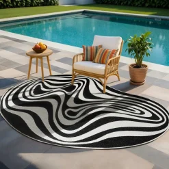 UNAMOURDETAPIS - Tapis rond d'extérieur, kilim reversible 160x230 lyn2 w reversible noir et blanc
