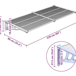 VIDAXL - Auvent de porte gris et transparent 239x90 cm polycarbonate