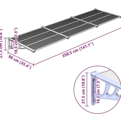 VIDAXL - Auvent de porte gris et transparent 358,5x90 cm polycarbonate