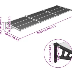 VIDAXL - Auvent de porte noir et transparent 358,5x90 cm polycarbonate
