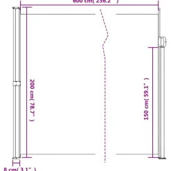 VIDAXL - Auvent latéral rétractable bleu 200x600 cm