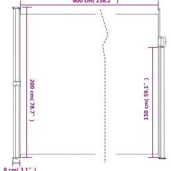 VIDAXL - Auvent latéral rétractable anthracite 200x600 cm