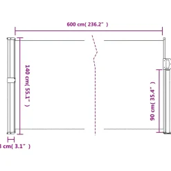 VIDAXL - Auvent latéral rétractable noir 140x600 cm